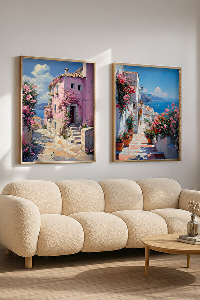 STARYUNA Wooden Framed Italy View Oil Painting Effect Double Painting Set Yuna430