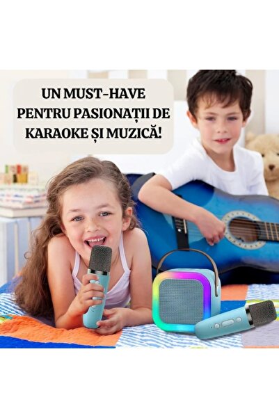 EMATTERIO Set Karaoke cu Boxă Portabilă și 2 Microfoane Wireless, Bluetooth, Lumini RGB, 4 Efecte Vocale