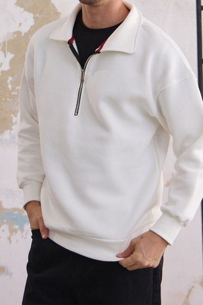 COMBİNE MİCHAİL Мъжка бяла суитшърт с цип и голям размер