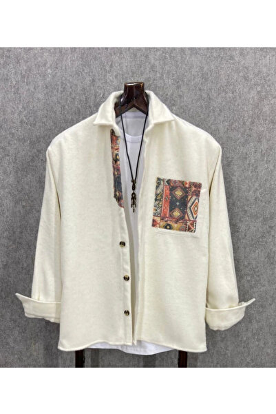 FıttingRoom Oversize Kırık Beyaz Pamuk Polar Bohem Gömlek