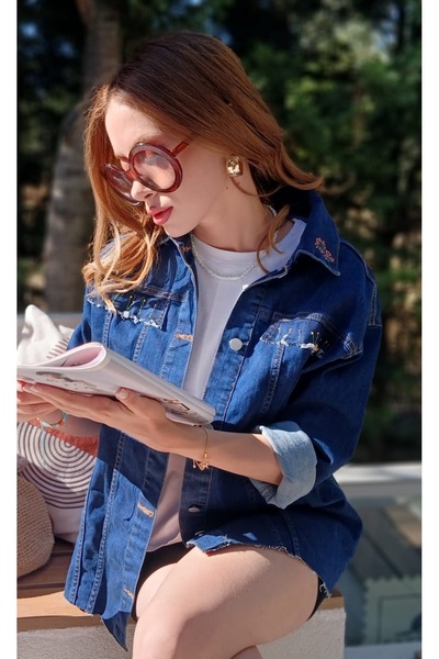 boutich SANATSAL NAKIŞ DETAYLI PATCHWORK DENİM CEKET –KADIN (TEK ADET & KİŞİYE ÖZEL TASARIM)