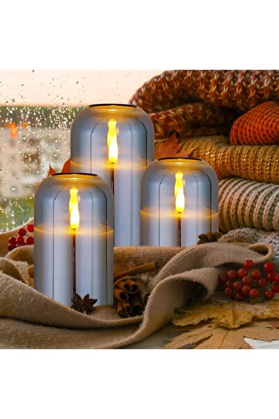 CCLIFE LED Candles in Real Wax with Remote Control, Timer Function, Battery-Powered, Gray 3 Pieces