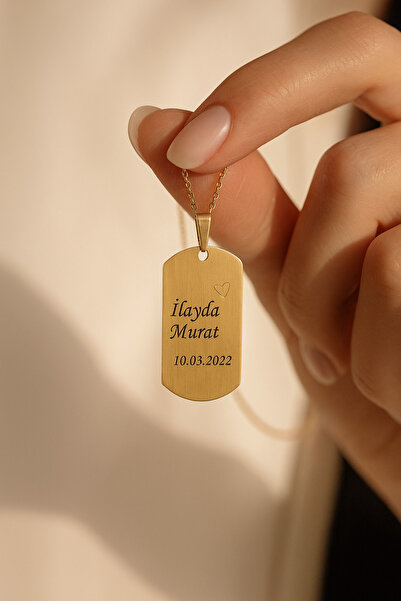 Narflake Kişiye Özel İsim ve Tarihli Kişileştirebilir Çelik Dikdörtgen Kolye – Sevgiliye Özel Hediye