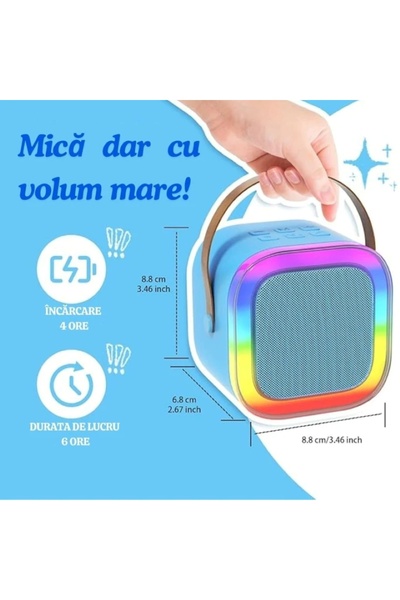 EMATTERIO Karaoke Set with Portable Speaker and 2 Wireless Microphones, Bluetooth, RGB Lights, 4 Vocal Effects