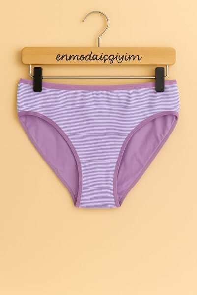 enmodaiçgiyim Set de 6 chiloți pentru femei, din bumbac, cu dungi de culori mixte, elastici, pentru zi cu zi – respirabili, colorați, potriviti pentru mărimea M/L