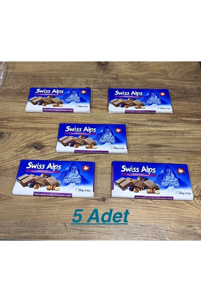 Swiss Alps Üzümlü Fındıklı Sütlü Çikolata 100 gr x 5 Adet