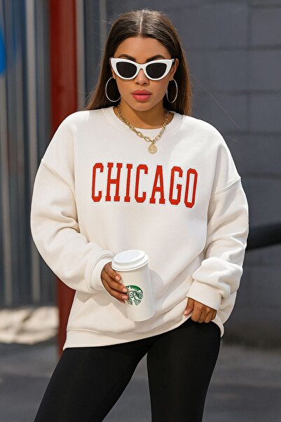 BENROMA سترة رياضية يونيسكس مطبوعة بتصميم شيكاغو من القطن الممشط بثلاثة خيوط