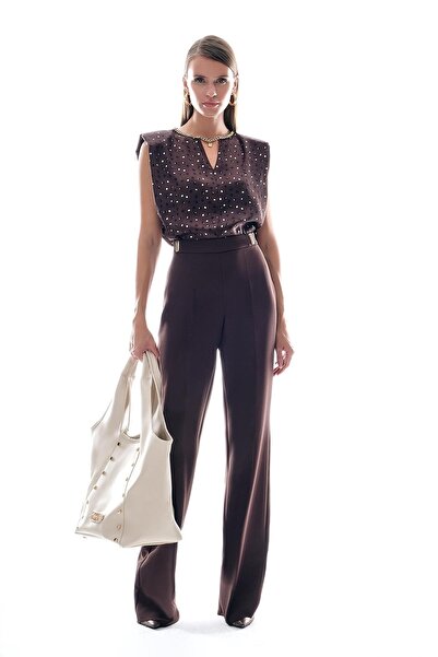 EXPLOSION Saten Desenli Kolye Detaylı Bluz