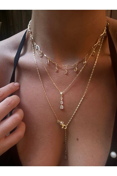 pop up store Damla Taş Üçlü Zincir Zirkon Kolye Set