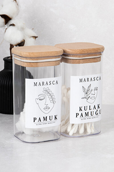 DNS HOME 2 τεμάχια Marasca Cotton Set με ετικέτα βαμβακερό υφάσματα & βαμβακερό δοχείο αποθήκευσης Σετ μπάνιου ακρυλικό 300 ml