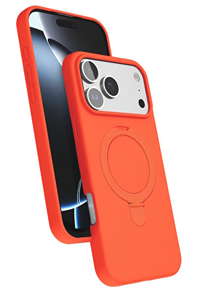 m.tk moveteck iPhone 17 Pro Max Kılıf Magsafe Halkalı Extra Standlı içi Kadife Yumuşak Renkli Süet Silikon Kapak