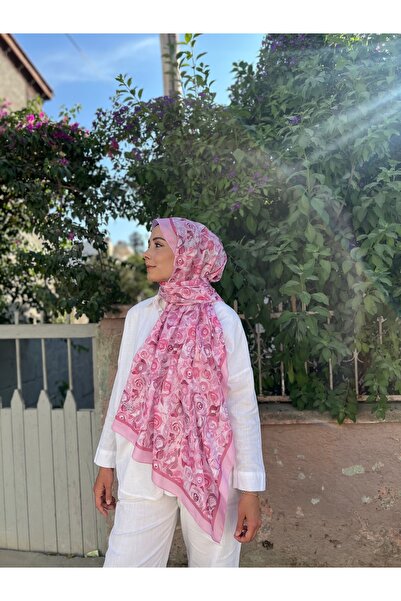 Bonjela شال قطني ناعم منقوش بالورد الوردي