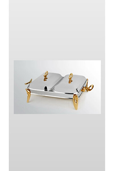 Barok Gold gümüş mum ısıtıcılı servıs Buyuk 2 bölmeli