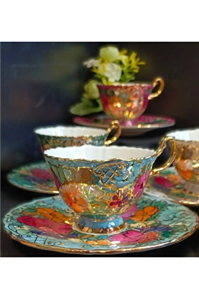 Handmade طقم فناجين قهوة من البورسلين مطلي يدويًا من إستير هوم ديكور لـ 6 أشخاص