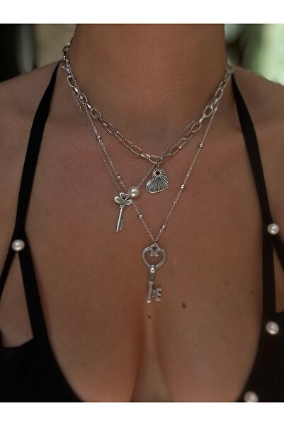 pop up store Silver Color Charm Triple Chain Necklace Set