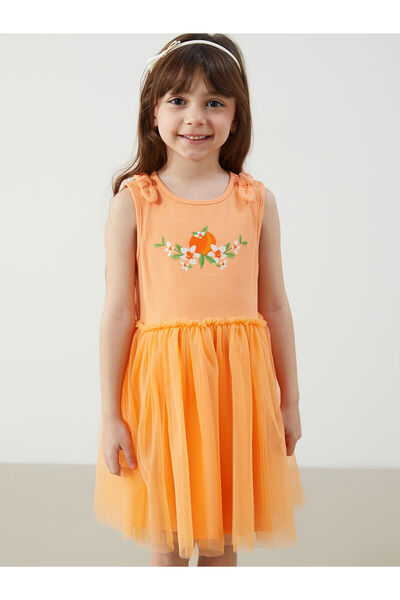 LC Waikiki Crew Neck Floral Girl's Combed Cotton Dress
