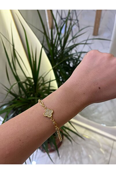 Yonca Model Taşlı Çelik Bileklik