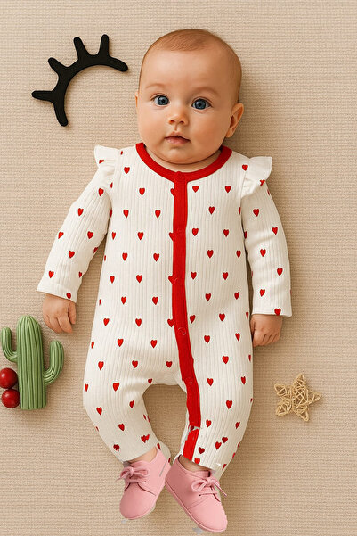 bebekpare Baby Girl Romper Heart Pattern Cotton Romper