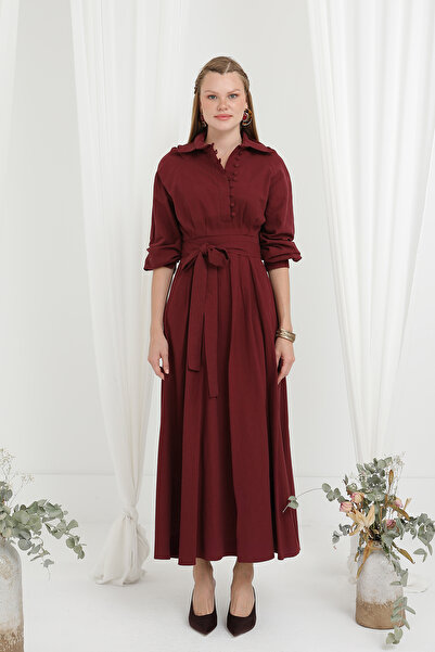 Modamorfo Γυναικείο φόρεμα με λεπτομέρεια με κουμπιά και γιακά δικαστή - 20688ELB