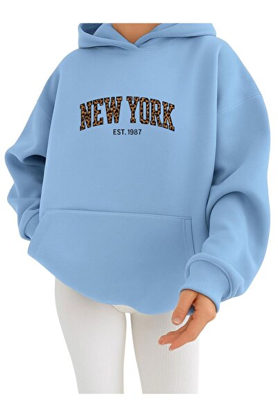 BENROMA 3-нишка джърси Ню Йорк печатно унисекс суитшърт с качулка