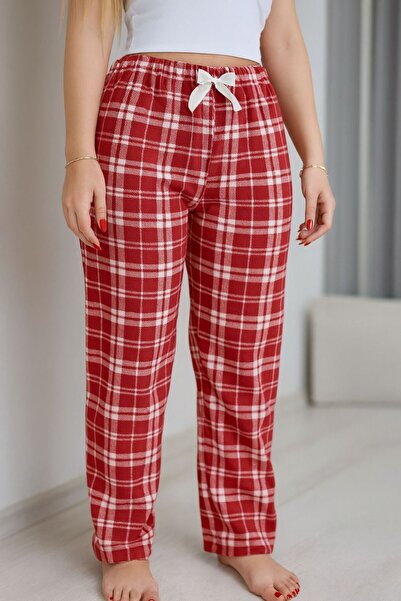 DİGGO Women's Cotton Microsuede Breathable Fabric Ribbon Waist Detail Printed Pocketless Women's Pajama Bottoms