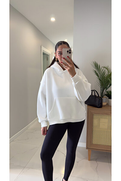 BİRCANÇİL Hanorac cu glugă Fora alb cu detaliu de buzunar