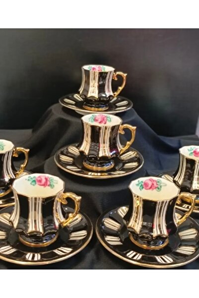 Handmade ESTERHOMEDECOR 6 Kişilik porselen el boyama kahve fincan takımı