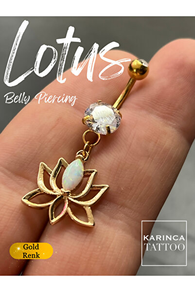 Karınca Piercing Lotus Taşlı Göbek Piercing Yüksek Kalite