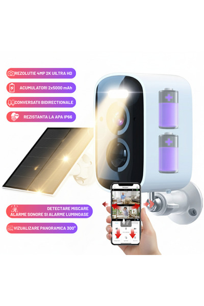 OEM Surveillance camera with solar panel, 4MP 2K Ultra HD 4MP, 2x5000mAh batteries