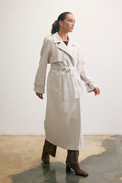 KENT Long Light Gray Coat with Belt