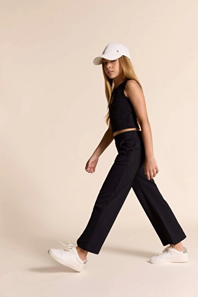 DeFacto E8293 Siyah Kız Çocuk Wide Leg Waffle Geniş Paça Pantolon