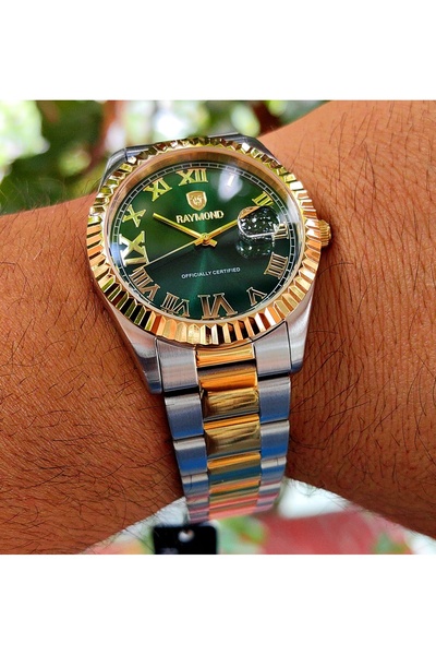 Raymond Gold Green Detailed Steel Men's Wristwatch