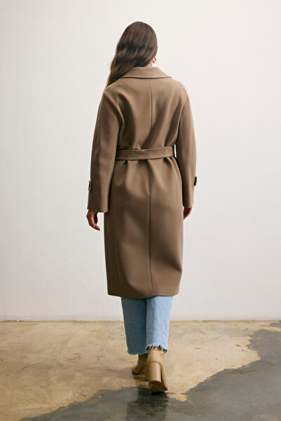 KENT Belted Long Cashmere Trench Coat Dark Mink Coat