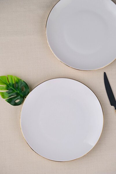 tabakevi Tabak Evi Porcelain Natura Porcelain Gold Gilded Cake Plate 20.50cm 2 Pieces