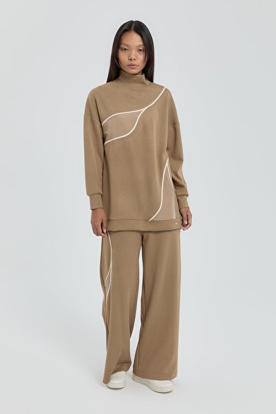 Nihan Örme Garnili Pantolon Tunik Takım Vizon