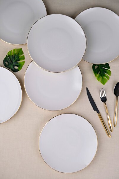 tabakevi طبق بورسلين من تاباك إيفي، طبق كيك بورسلين ناتورا مطلي بالذهب، 20.50 سم، 6 قطع