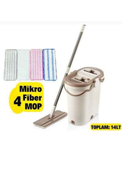 VİP AHMET Vipset PRO KUMSAL Mop Temizlik Seti 4+1 Bez %100 Temiz Su Kirli Su ...