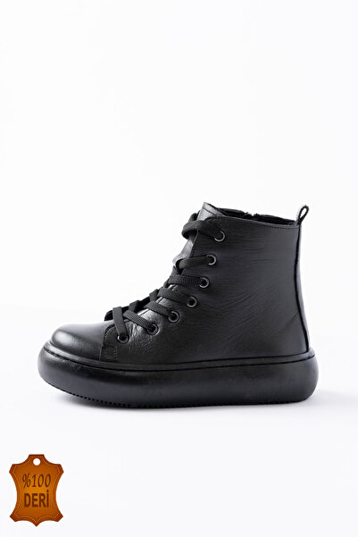 lina step Hakiki Deri Ortopedik Tabana Dikişli Su Geçirmez Sıcak Tutar Unisex Çocuk Günlük Bot