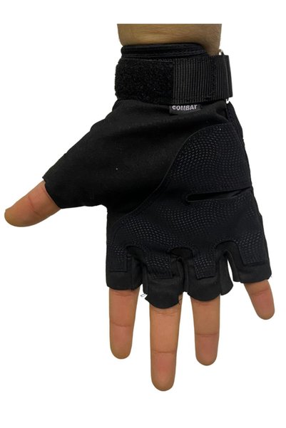 COMBAT Tactical Outdoor Cut Fingerless Gloves Soldier Police Sportsman Cyclist Black Bone Gloves