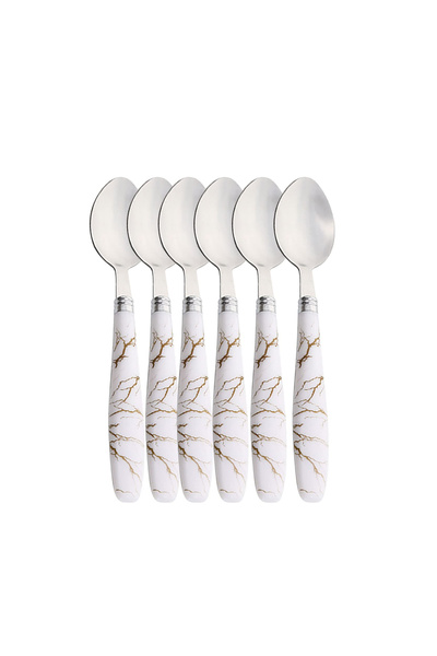 Bisbell Stainless Steel Tea Spoon 6PCS – Marble Style White PP Handle, Durable Kitchen Cutlery,BB3229