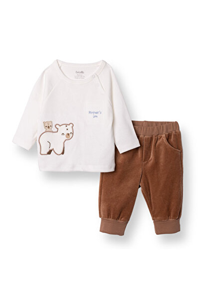 Bebetto Erkek Bebek Yenidoğan Kadife Sweatshirt-Patiksiz Alt Kapüşonlu Yaka U...