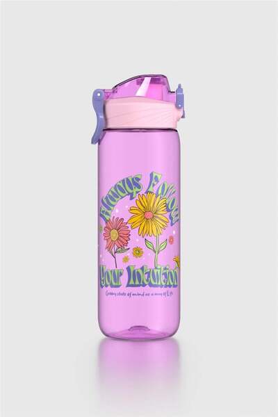 Renga Wave Patterned 630 ml Tritan Children's Water Bottle 912166 Lilac