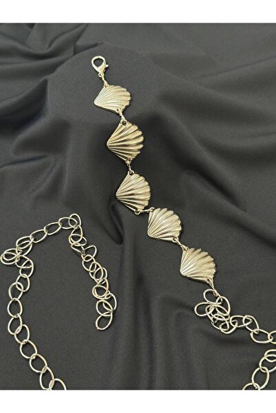 MODA حزام نسائي بسلسلة بنقشة صدف البحر. حزام للسترة، حزام للقميص، حزام للملابس