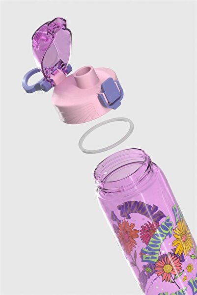 Renga Wave Patterned 630 ml Tritan Children's Water Bottle 912166 Lilac