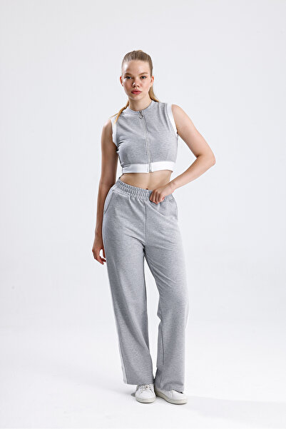 Green Hill Two-Piece Fabric Stripe Detailed Zippered Sleeveless Bottom Top Set