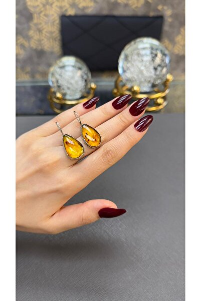 Gümüşhanesi Kehribar taşından otantik gümüş küpe