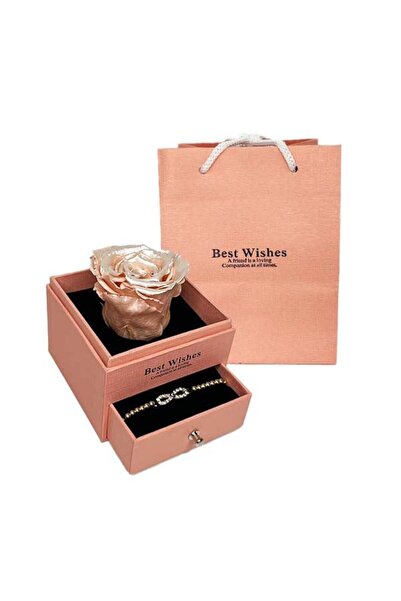 velve Trandafir criogenat in cutiuta somon, cu sertar si bratara, somon metal...