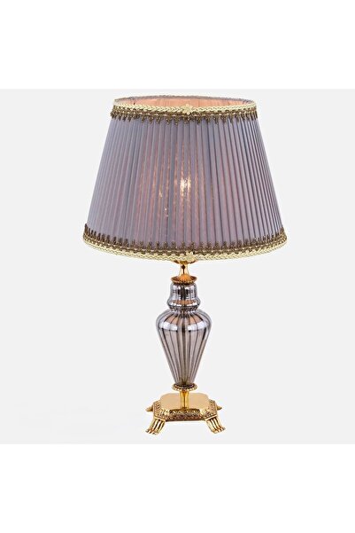 MOD10 Altın Mürdüm Kristal Abajur | Pirinç Döküm Şık Masa Lambası (E27) 60 cm