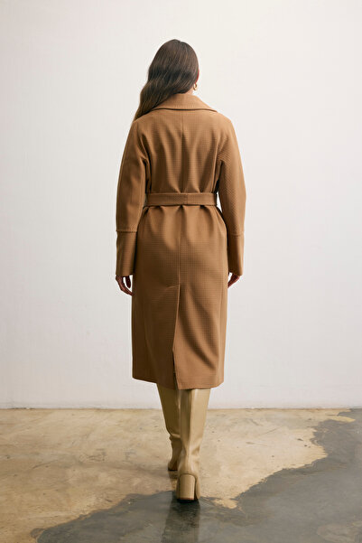 KENT Belted Long Cashmere Dark Camel Coat