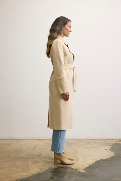 KENT Belted Long Cashmere Cream-Colored Coat
